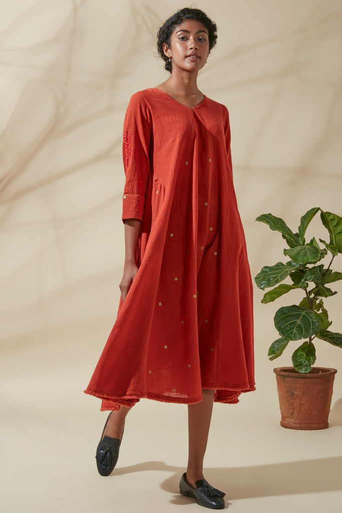 Crimson V-Panel Kurta Dress
