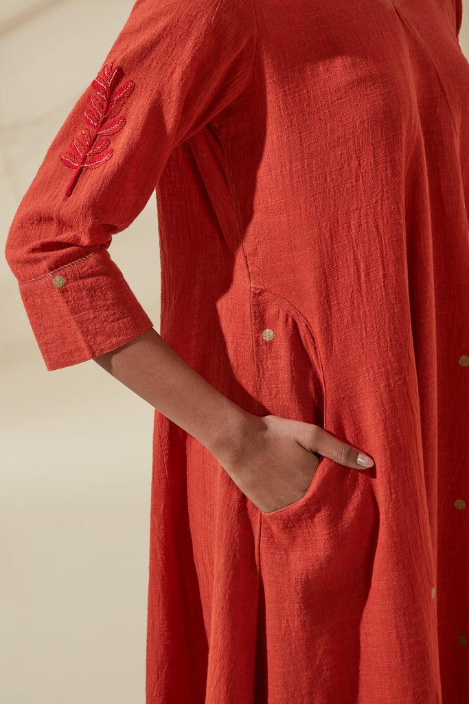 Crimson V-Panel Kurta Dress