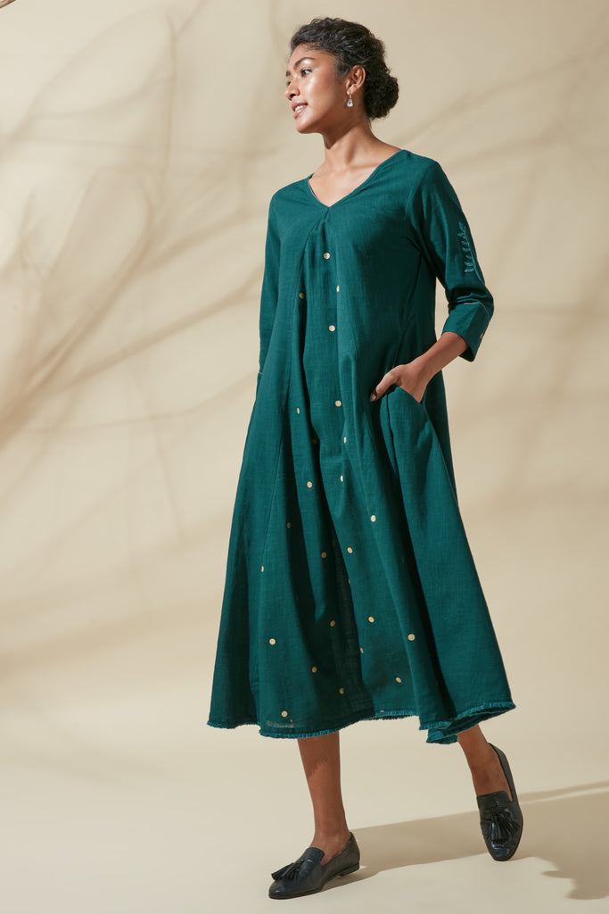 Teal V-Panel Kurta Dress