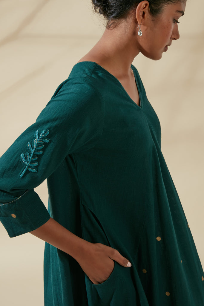 Teal V-Panel Kurta Dress