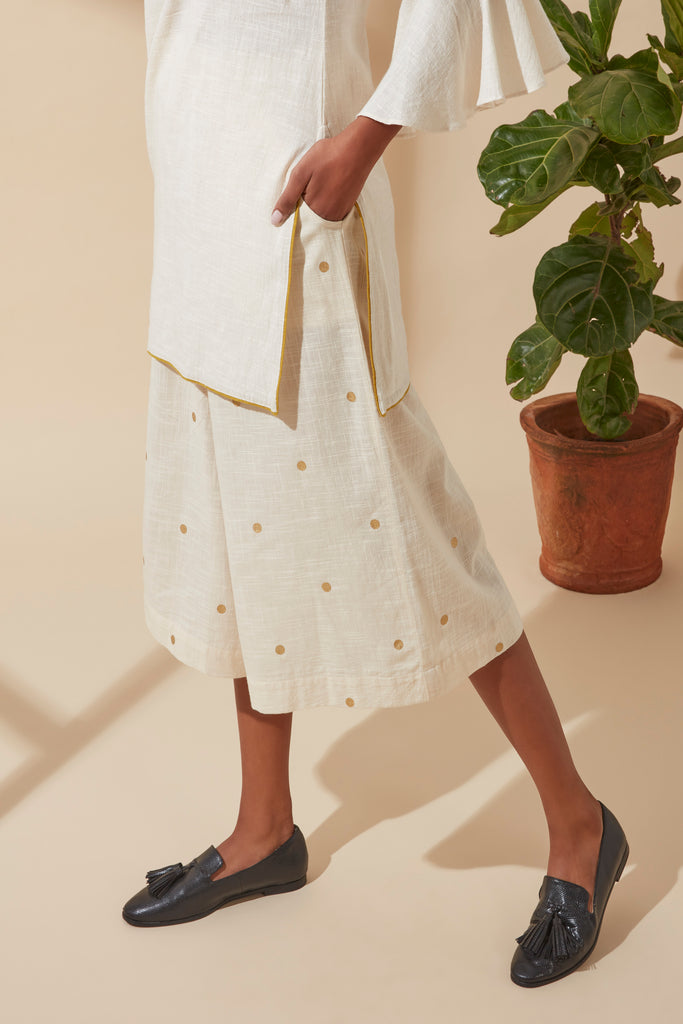 Ecru Gold Dotted Culottes