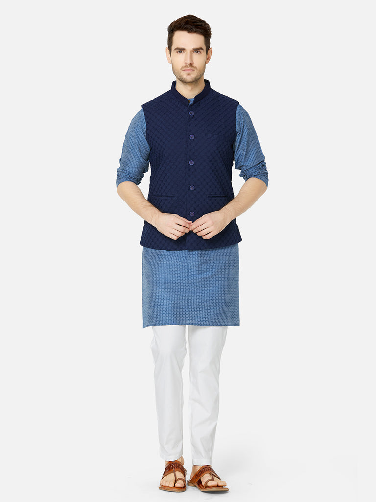Men Straight Sleeveless Navy Jackets