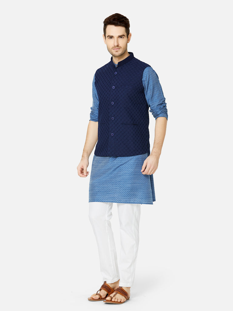 Men Straight Sleeveless Navy Jackets