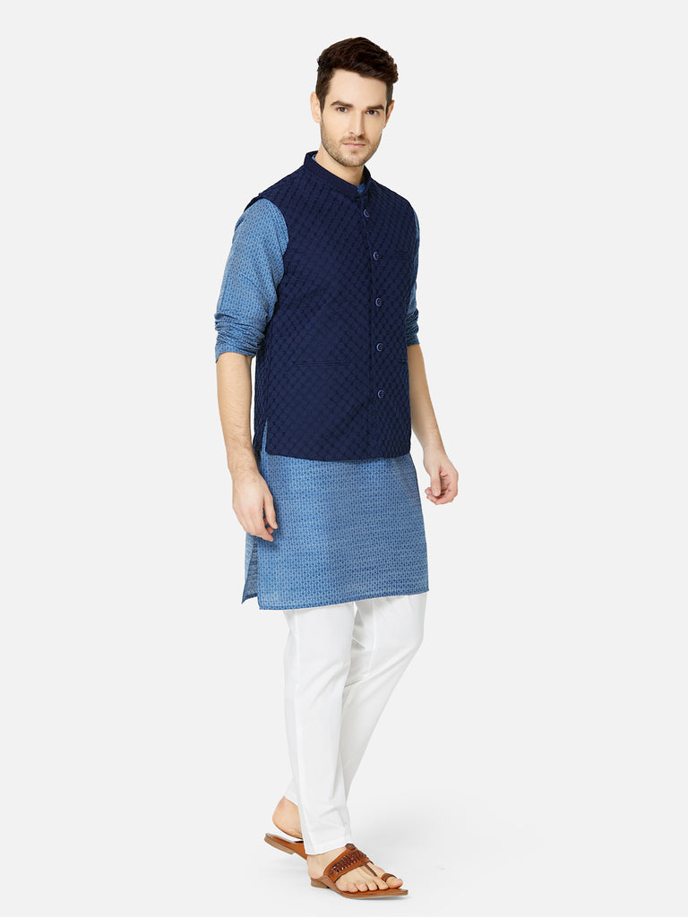 Men Straight Sleeveless Navy Jackets