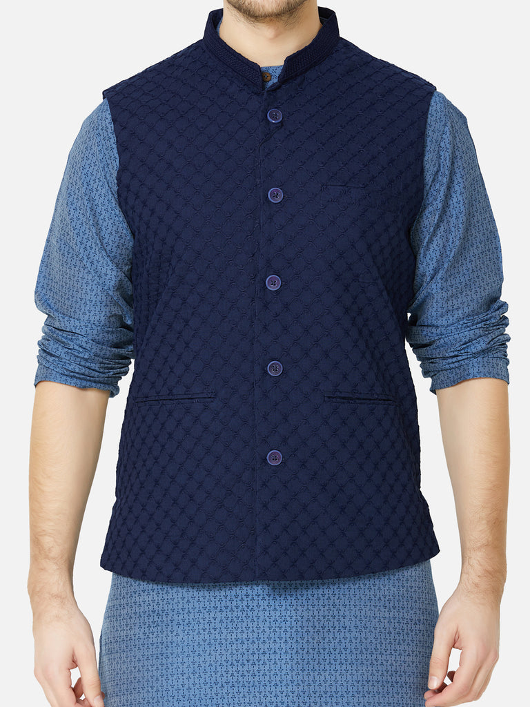 Men Straight Sleeveless Navy Jackets