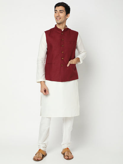 Matchles Men's Maroon Linen Solid Jackets