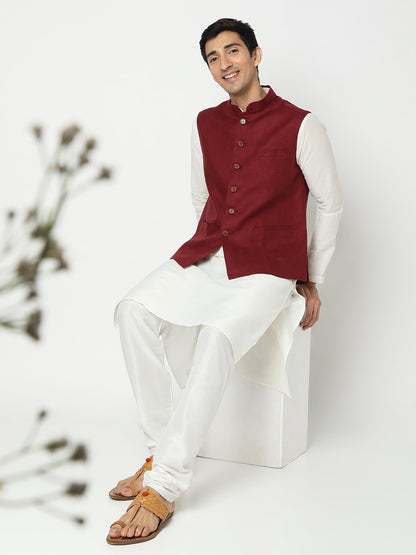 Matchles Men's Maroon Linen Solid Jackets