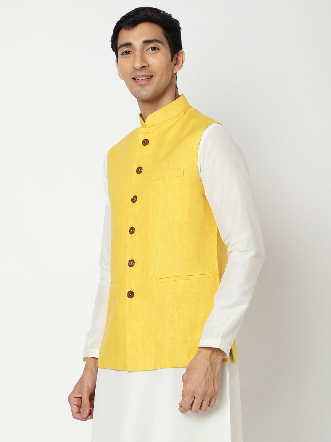 Matchles Men's Yellow Linen Solid Jackets