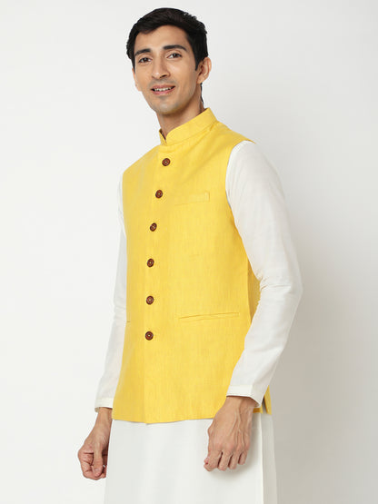 Matchles Men's Yellow Linen Solid Jackets