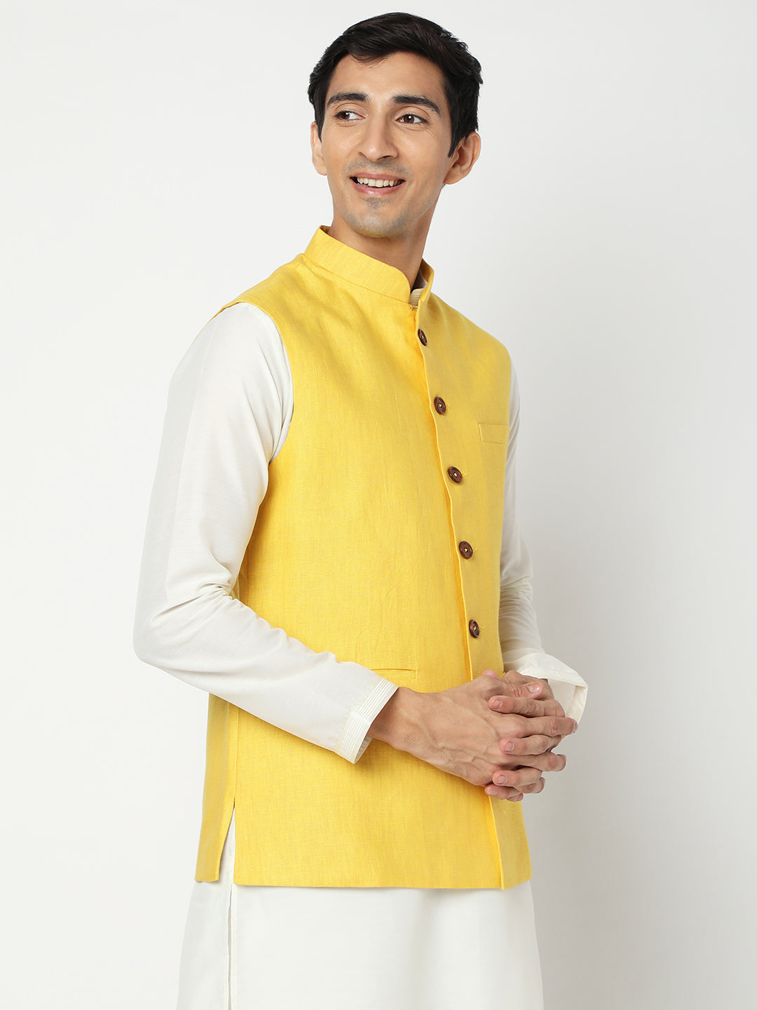 Matchles Men's Yellow Linen Solid Jackets