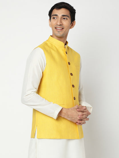 Matchles Men's Yellow Linen Solid Jackets