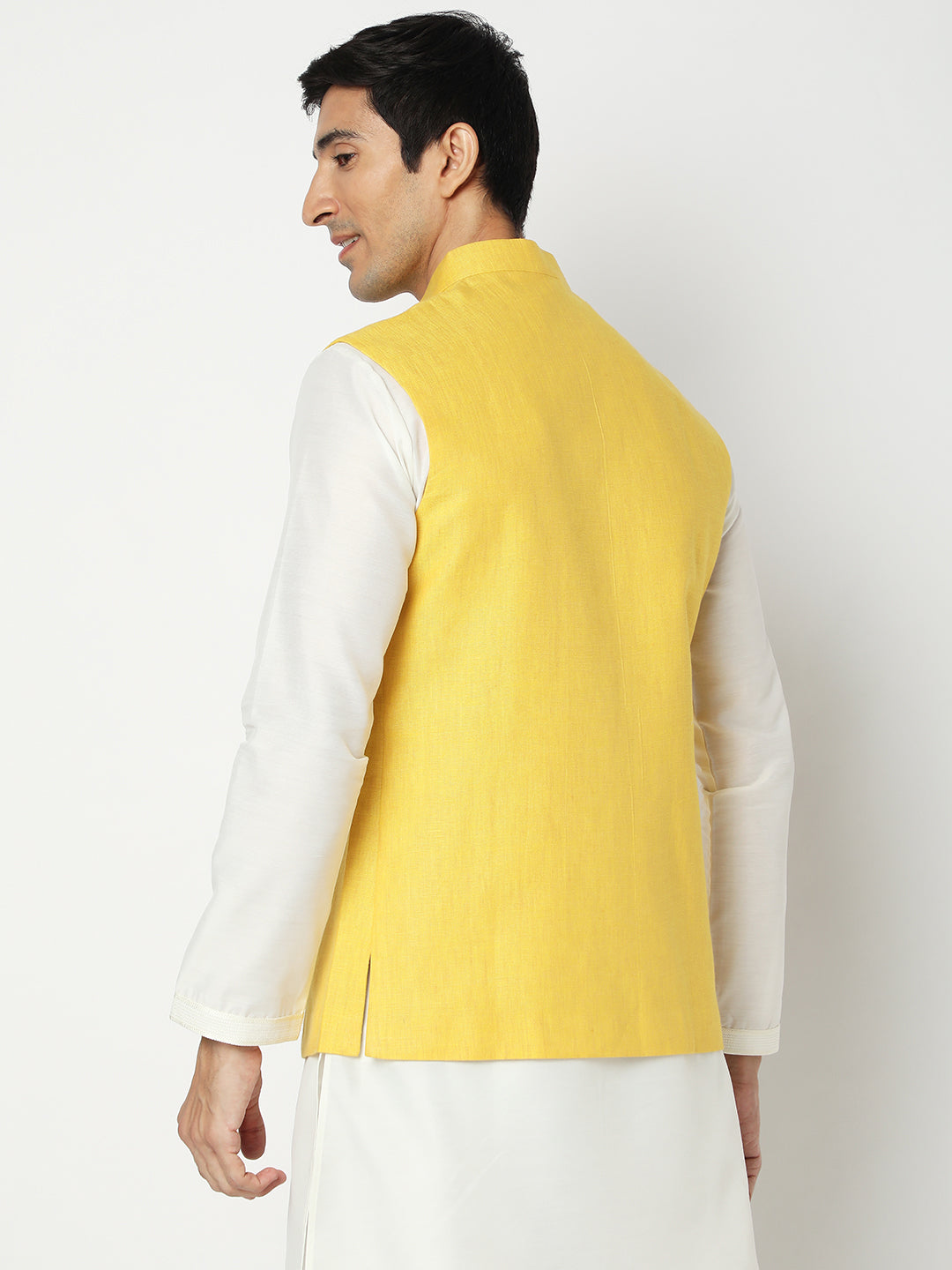 Matchles Men's Yellow Linen Solid Jackets