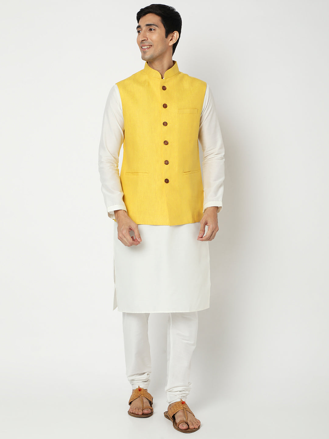 Matchles Men's Yellow Linen Solid Jackets