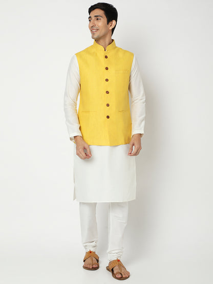 Matchles Men's Yellow Linen Solid Jackets