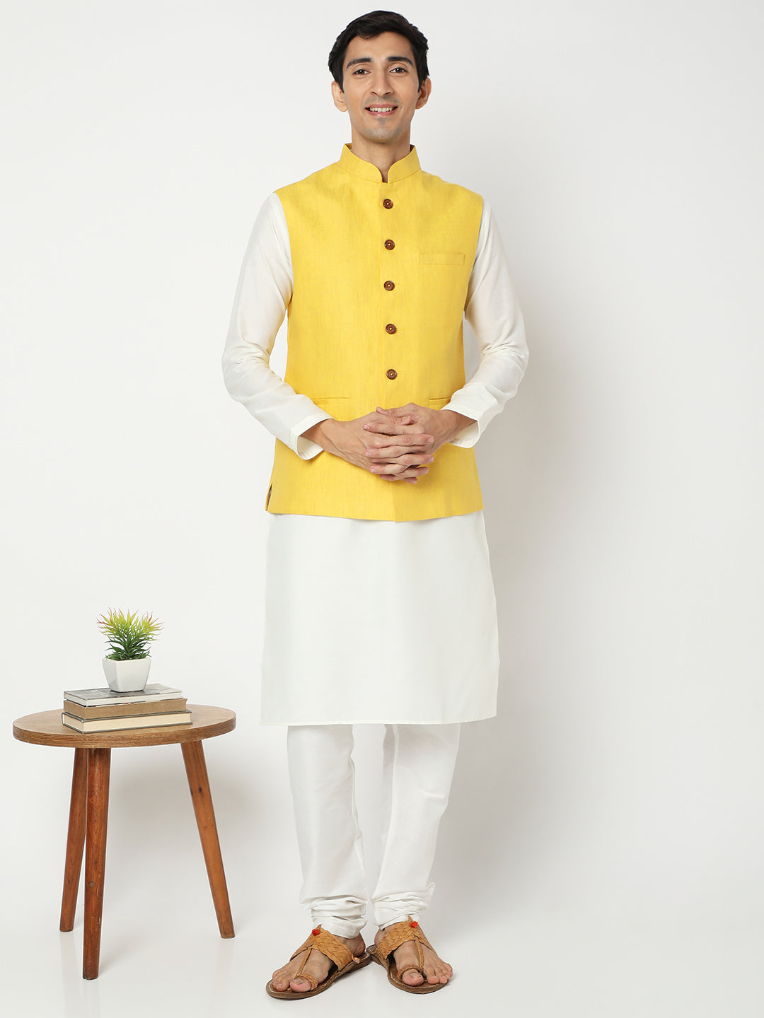 Matchles Men's Yellow Linen Solid Jackets