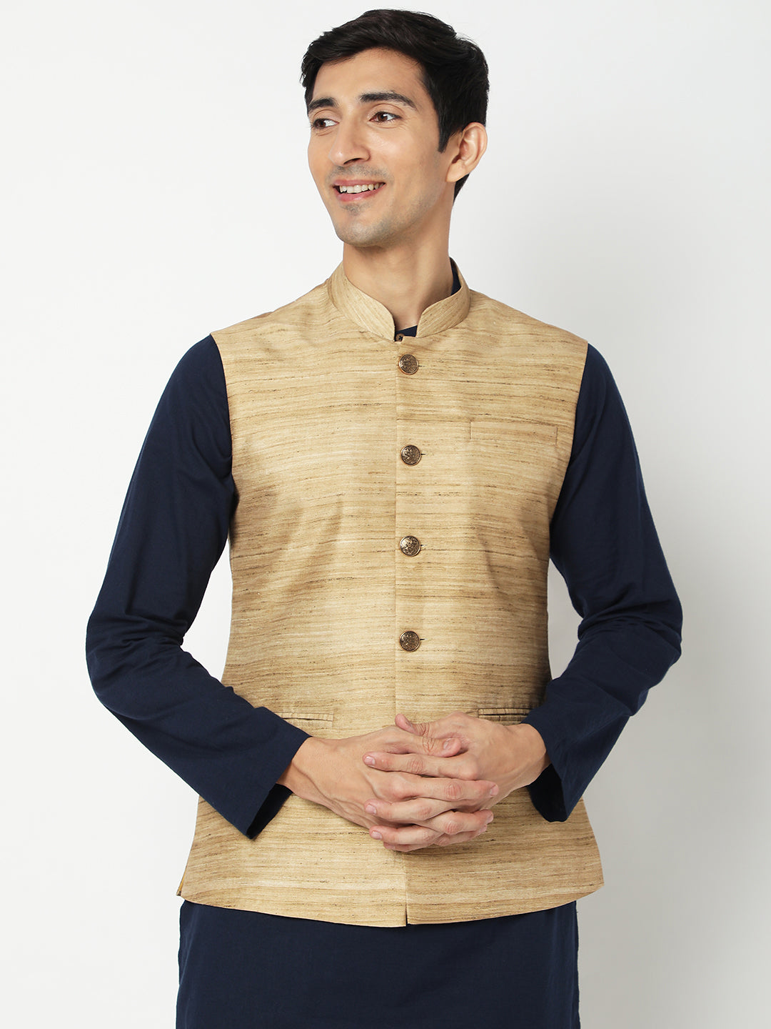 Men's Gold Polyester Solid Jackets