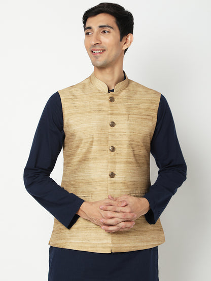 Men's Gold Polyester Solid Jackets