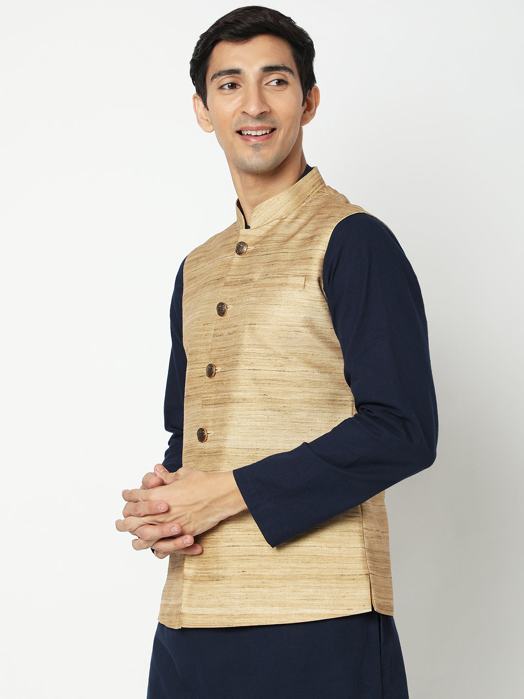Men's Gold Polyester Solid Jackets