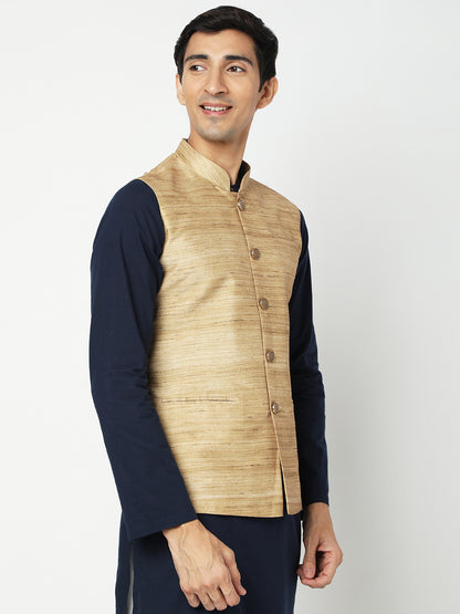 Men's Gold Polyester Solid Jackets