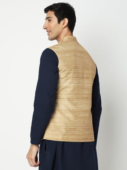 Men's Gold Polyester Solid Jackets