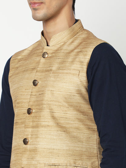 Men's Gold Polyester Solid Jackets