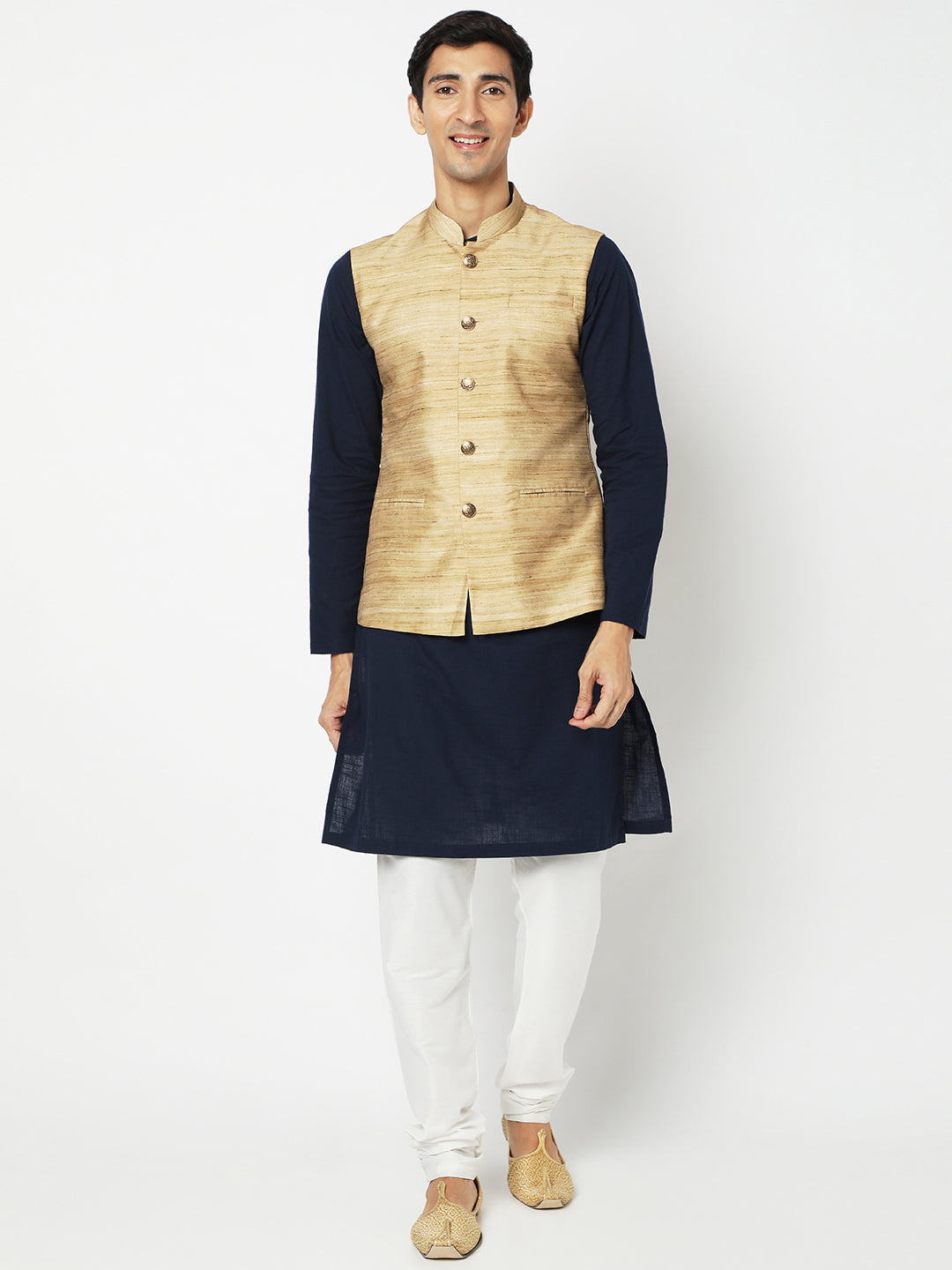 Men's Gold Polyester Solid Jackets