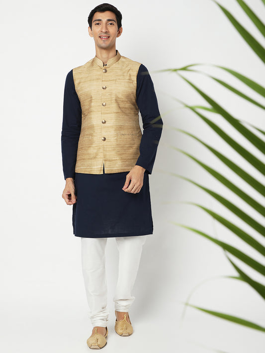 Men's Gold Polyester Solid Jackets