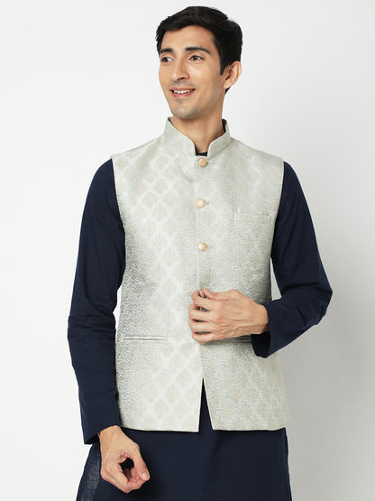 Men's Light Grey Polyester Jacquard Jackets