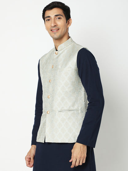 Men's Light Grey Polyester Jacquard Jackets