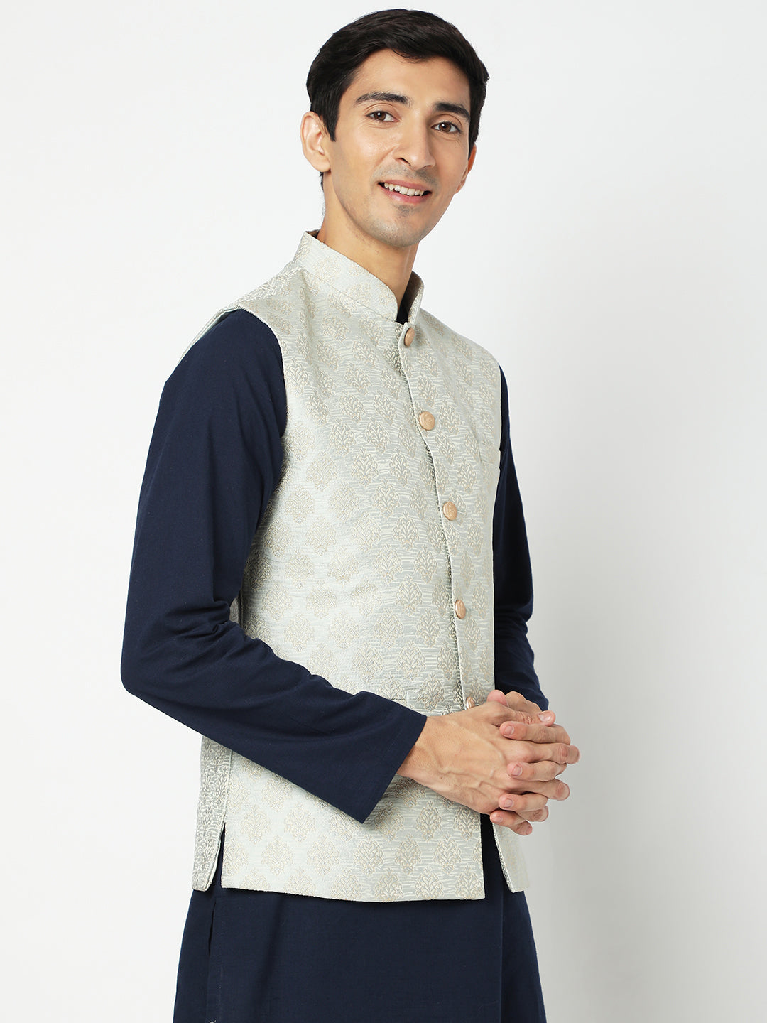Men's Light Grey Polyester Jacquard Jackets
