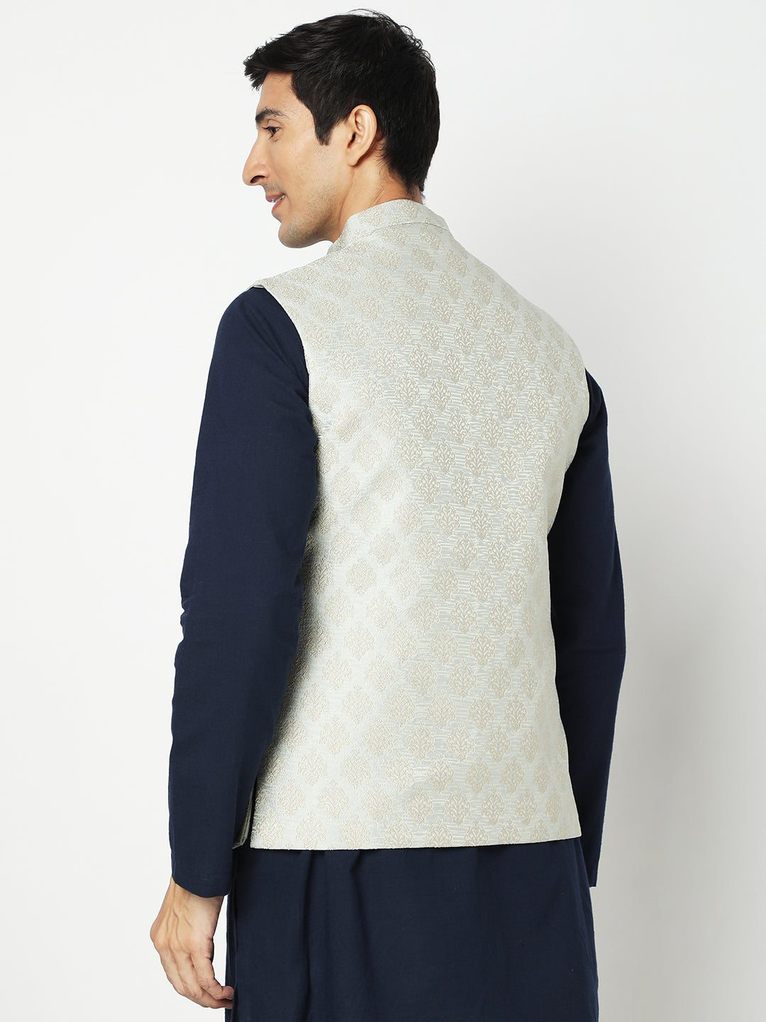 Men's Light Grey Polyester Jacquard Jackets