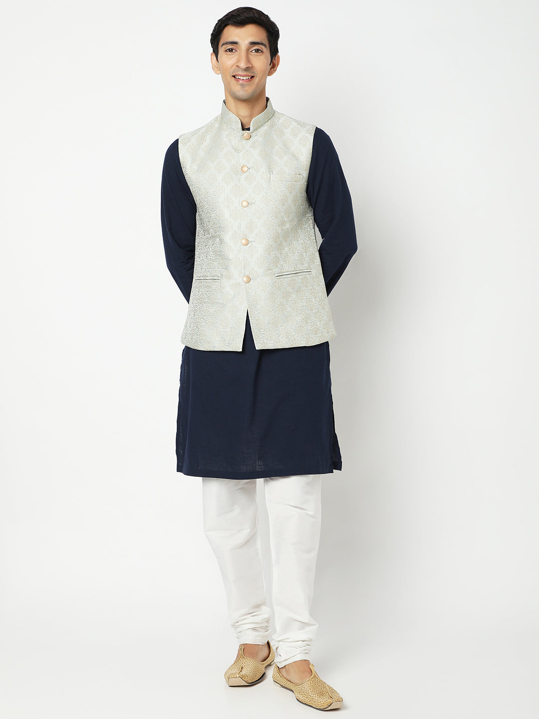 Men's Light Grey Polyester Jacquard Jackets