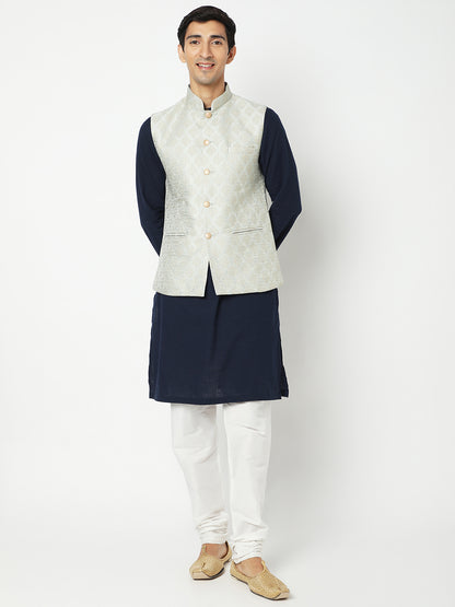 Men's Light Grey Polyester Jacquard Jackets