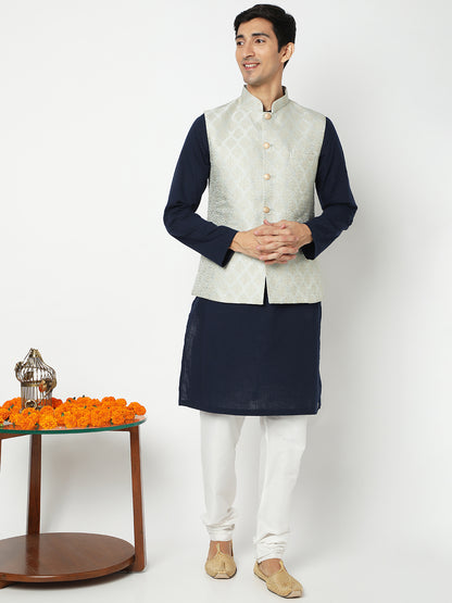 Men's Light Grey Polyester Jacquard Jackets