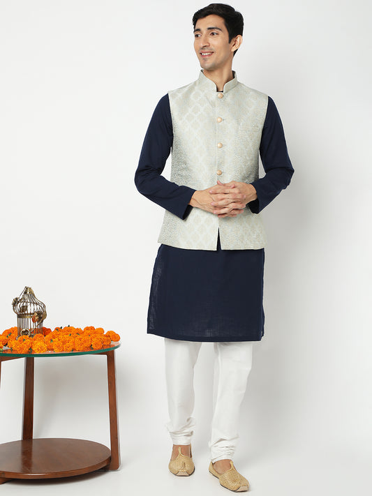 Men's Light Grey Polyester Jacquard Jackets