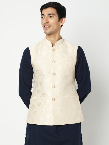 Men's Beige Polyester Jacquard Jackets