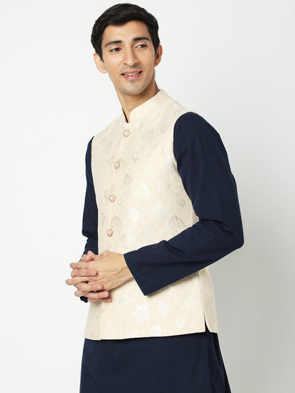 Men's Beige Polyester Jacquard Jackets