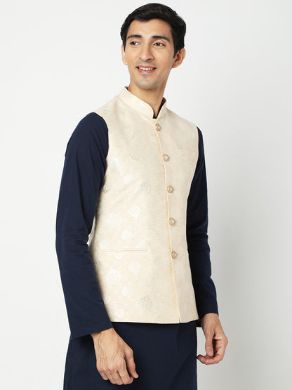 Men's Beige Polyester Jacquard Jackets