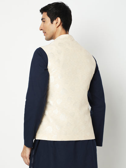 Men's Beige Polyester Jacquard Jackets