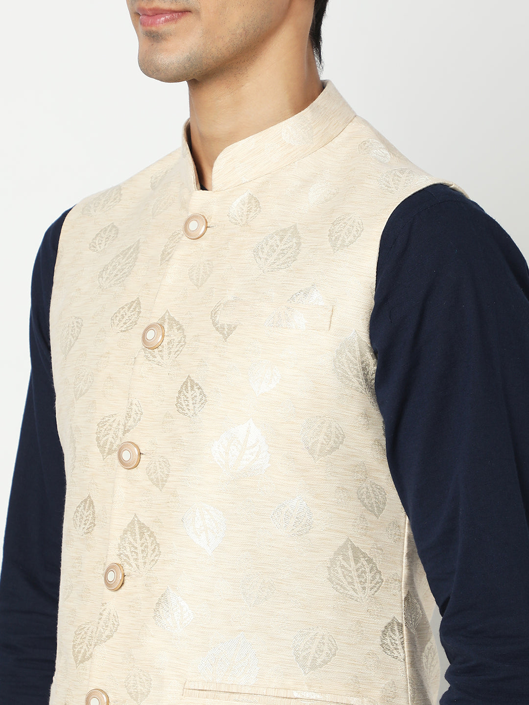 Men's Beige Polyester Jacquard Jackets