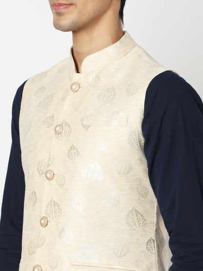 Men's Beige Polyester Jacquard Jackets