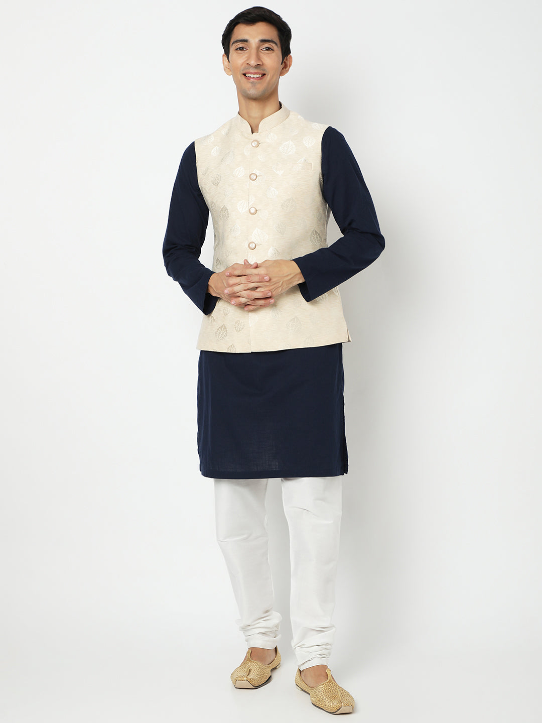 Men's Beige Polyester Jacquard Jackets