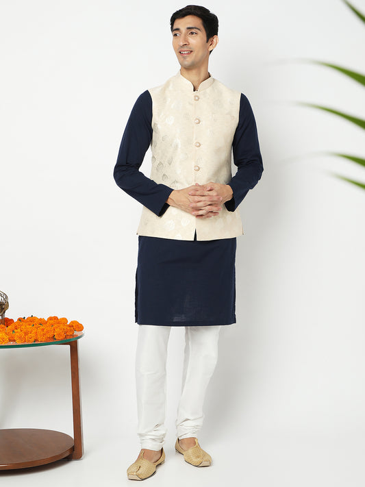 Men's Beige Polyester Jacquard Jackets