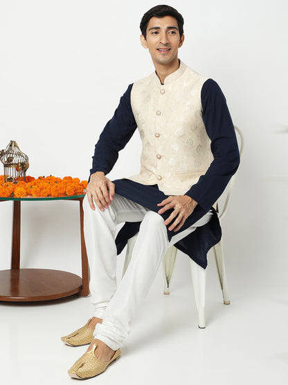 Men's Beige Polyester Jacquard Jackets