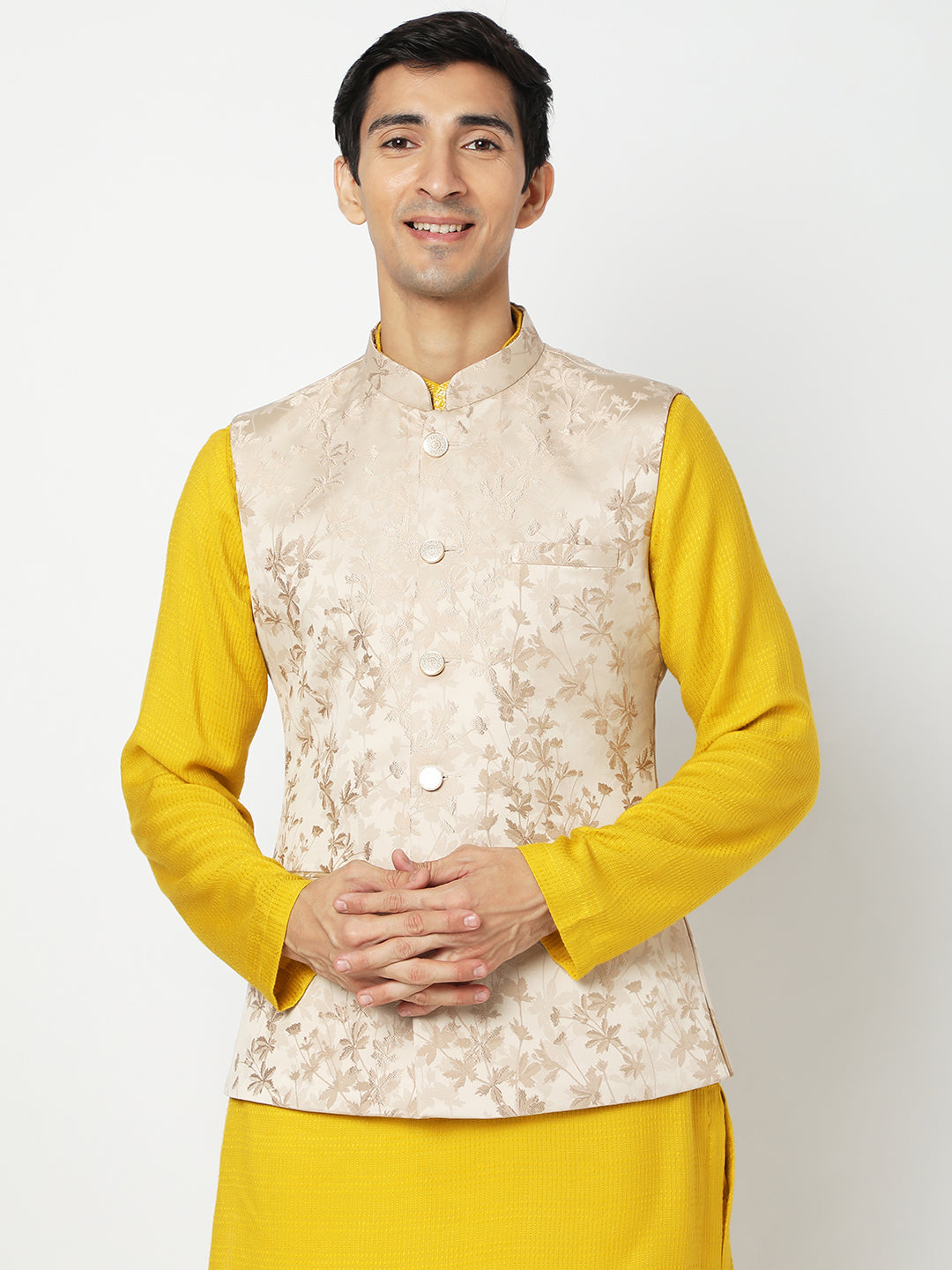 Men's Gold Polyester Floral Jackets