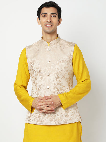 Men's Gold Polyester Floral Jackets