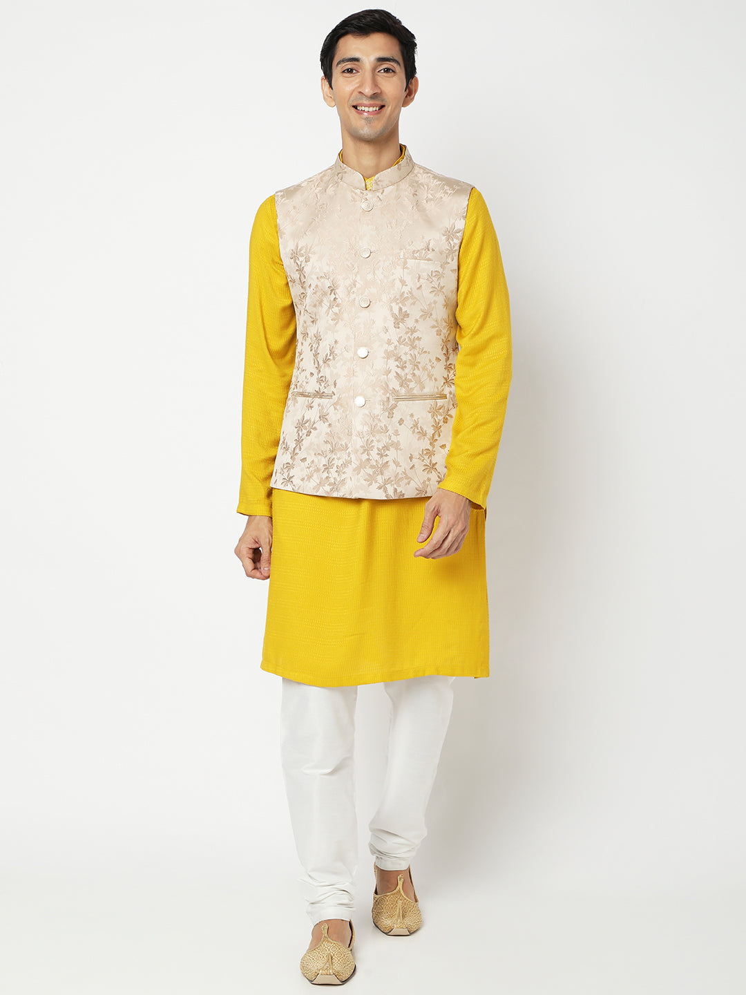 Men's Gold Polyester Floral Jackets