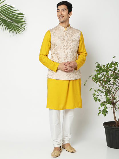 Men's Gold Polyester Floral Jackets