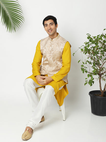 Men's Gold Polyester Floral Jackets