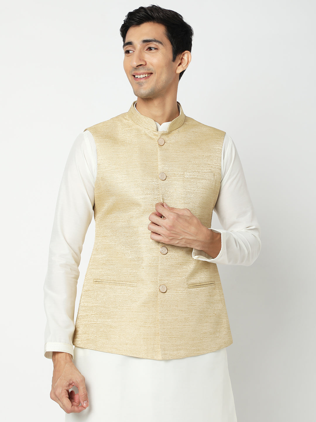 Men's Beige Polyester Solid Jackets